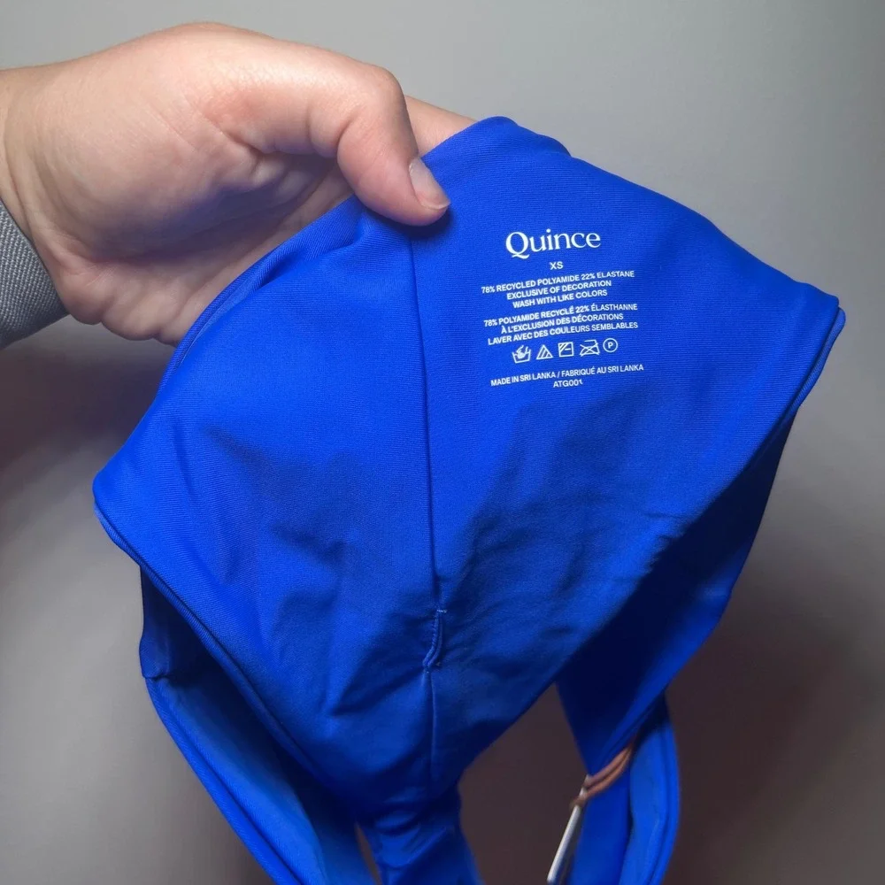 Quince Royal Blue Recycled Polyamide High Leg Thong Bikini Bottom XS NWT